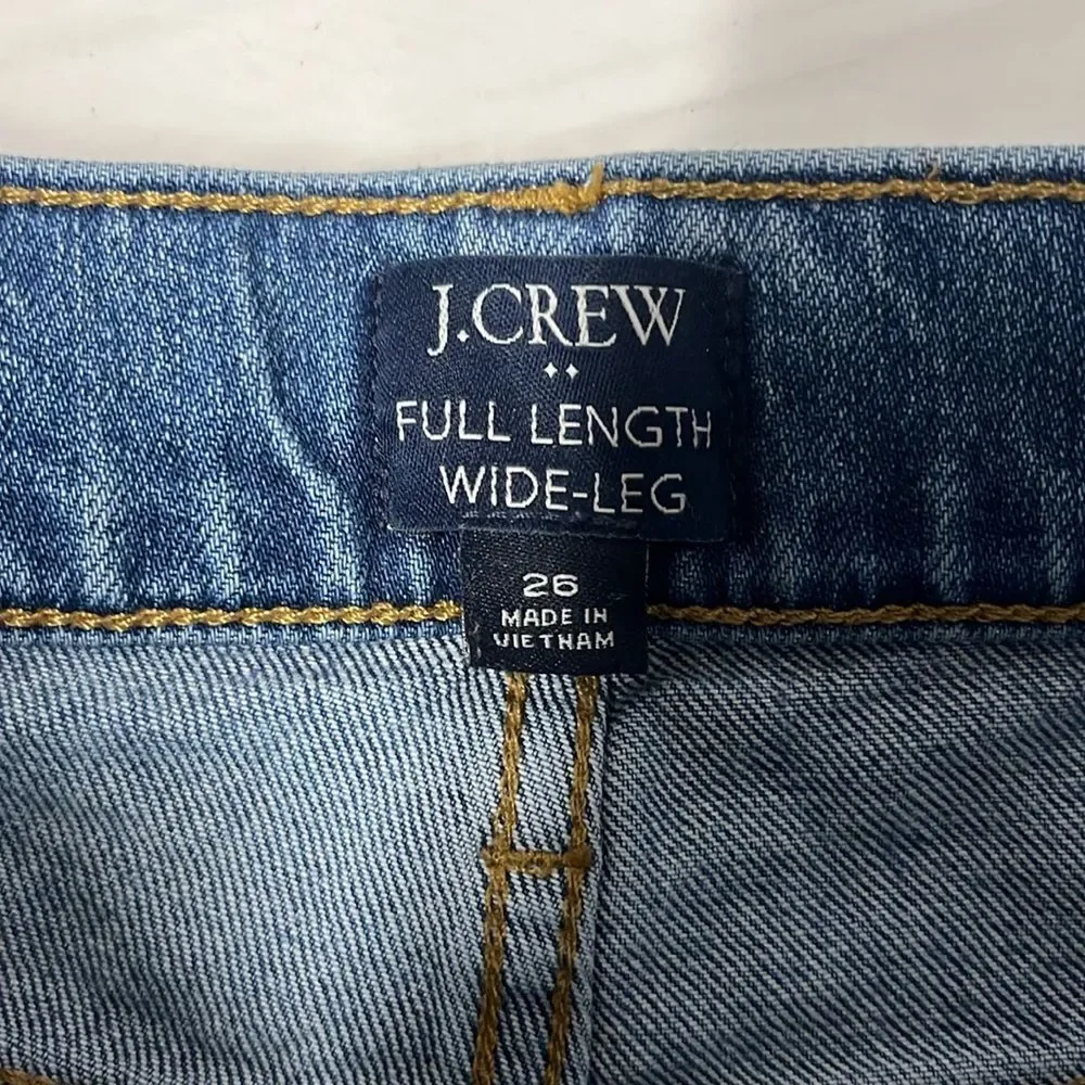J. Crew | Full Length Wide Leg Button Fly High Rise Raw Hem Medium Wash Jeans 28
